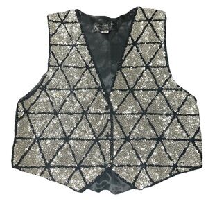 Sequin City Women’s S Sequin Front Vest Tie Back Triangles Costume Statement Fun